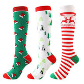 3 Pairs Christmas Knee-High Compression Socks for Women & Men