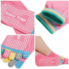4 Pairs Women Antislip Ankle Grip Colorful 5 Toe Finger Cotton Yoga Socks