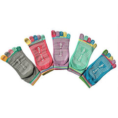 4 Pairs Women Antislip Ankle Grip Colorful 5 Toe Finger Cotton Yoga Socks