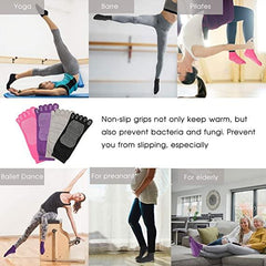 4 Pairs Women Antislip Ankle Grip Colorful 5 Toe Finger Cotton Yoga Socks