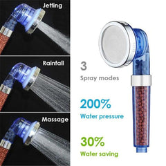 High Pressure 3-Mode Ionic Power Shower Head with Mineral Beads & Free Shower Hose