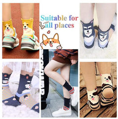 5 Pairs Womens Cute Dog Patterned Casual Crew Socks