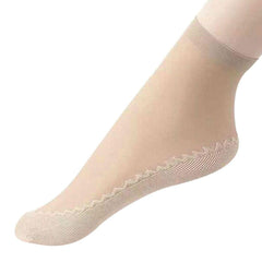 5 Pairs Womens Anti-Slip Ankle High Silky Socks Thin Sheer Short Socks