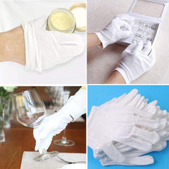 24pcs White Cotton Gloves for Cosmetic Moisturizing Coin Jewelry