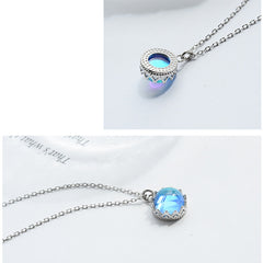 925 Sterling Silver Blue Cubic Zirconia Crystal Pendant Chain Necklace