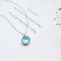 925 Sterling Silver Blue Cubic Zirconia Crystal Pendant Chain Necklace