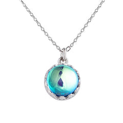 925 Sterling Silver Blue Cubic Zirconia Crystal Pendant Chain Necklace