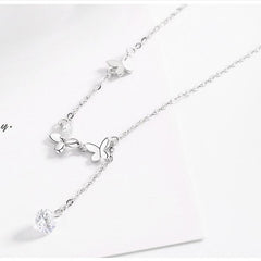 925 Sterling Silver Butterfly Germstone Pendant Y Choker Necklace