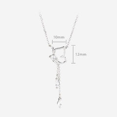925 Sterling Silver Butterfly with Cubic Zirconia Pendant Y Choker Necklace