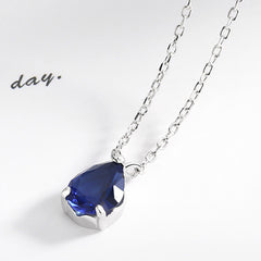 925 Sterling Silver Dark Blue Crystal Germstone Pendant Necklace