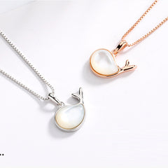 925 Sterling Silver Little Whale White Germstone Pendant Necklace