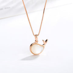 925 Sterling Silver Little Whale White Germstone Pendant Necklace