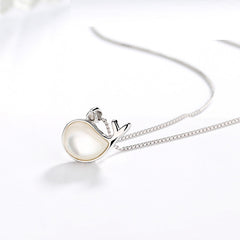 925 Sterling Silver Little Whale White Germstone Pendant Necklace
