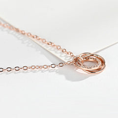 925 Sterling Silver Rhinestone 3-Ring Forever Love Charm Pendant Necklace