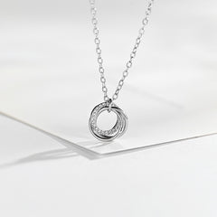 925 Sterling Silver Rhinestone 3-Ring Forever Love Charm Pendant Necklace