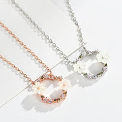 925 Sterling Silver Rhinestone Garland Wreath Charm Pendant Necklace