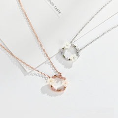 925 Sterling Silver Rhinestone Garland Wreath Charm Pendant Necklace