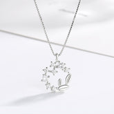 925 Sterling Silver Rhinestone Garland Wreath Charm Pendant Necklace