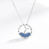925 Sterling Silver Rhinestone Mermaid Dolphin Tail Charm Pendant Necklace
