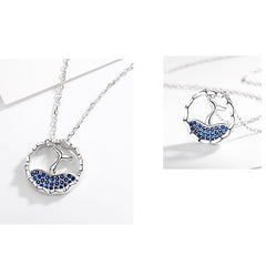 925 Sterling Silver Rhinestone Mermaid Dolphin Tail Charm Pendant Necklace