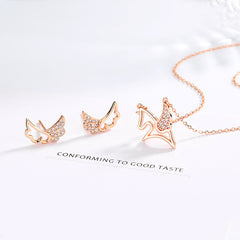 925 Sterling Silver Rhinestone Unicorn Charm Pendant Necklace