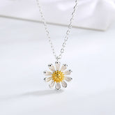 925 Sterling Silver Spring Daisy Flower Charm Pendant Necklace
