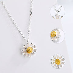 925 Sterling Silver Spring Daisy Flower Charm Pendant Necklace