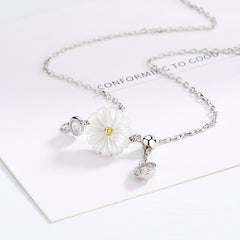 925 Sterling Silver Spring Daisy Flower Charm Rhinstone Pendant Necklace