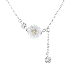 925 Sterling Silver Spring Daisy Flower Charm Rhinstone Pendant Necklace
