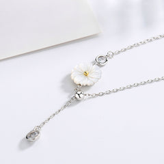 925 Sterling Silver Spring Daisy Flower Charm Rhinstone Pendant Necklace