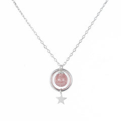 925 Sterling Silver Star Pink Crystal Pendant Chain Necklace