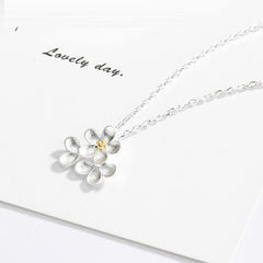 925 Sterling Silver Three Sping Flower Pendant Chain Necklace