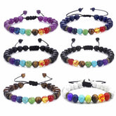 6pcs Adjustable Men Women 8mm 7 Chakras Lava Stone Bead Health Care Bracelet