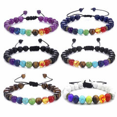 6pcs Adjustable Men Women 8mm 7 Chakras Lava Stone Bead Health Care Bracelet