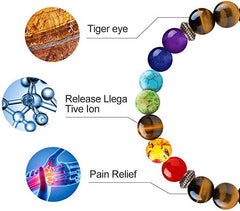 6pcs Adjustable Men Women 8mm 7 Chakras Lava Stone Bead Health Care Bracelet