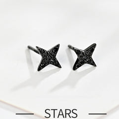 Black Night Star 925 Sterling Silver Stud Earrings