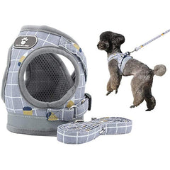 Breathable Mesh Kitten Puppy Reflective Dogs Plaid Harness Leash Set