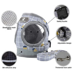 Breathable Mesh Kitten Puppy Reflective Dogs Plaid Harness Leash Set