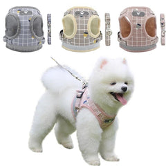 Breathable Mesh Kitten Puppy Reflective Dogs Plaid Harness Leash Set