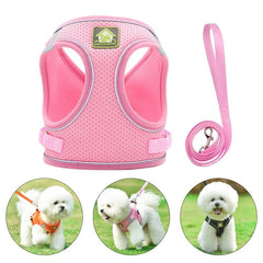 Breathable Mesh Reflective Dog Cat Walking Harness Vest Leash Set