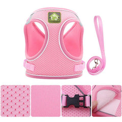 Breathable Mesh Reflective Dog Cat Walking Harness Vest Leash Set