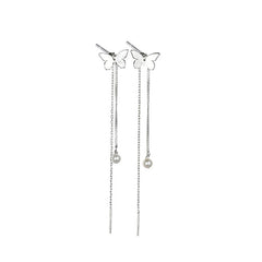 Butterfly Long Threader 925 Sterling Silver Stud Tassel Earrings