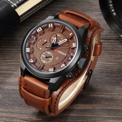 CURREN Men's Sports Watch Waterproof Leather Strap Date Wristwatch