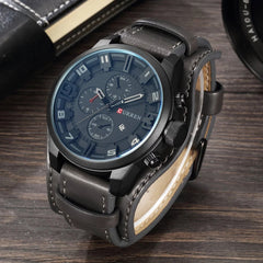 CURREN Men's Sports Watch Waterproof Leather Strap Date Wristwatch