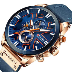 CURREN Mens Waterproof Sport Chronograph Watches Military Leather Quartz Wristwatches