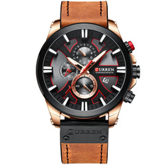 CURREN Mens Waterproof Sport Chronograph Watches Military Leather Quartz Wristwatches