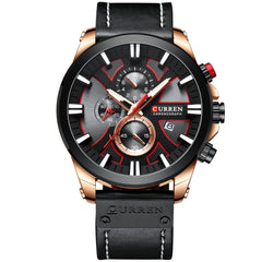 CURREN Mens Waterproof Sport Chronograph Watches Military Leather Quartz Wristwatches