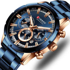 CURREN Stainless Steel Luxury Sport Men Watches Waterproof Chronograph Wristwatch