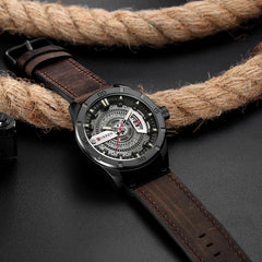 CURREN Leather Strap Casual Analog Date Men Military Sports Quartz Watch