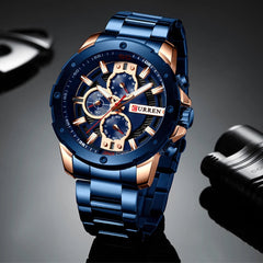 CURREN Stainless Steel Luxury Men Business Watches Quartz Chronograph Wristwatch